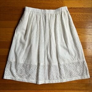 J Crew White Eyelet Midi Skirt